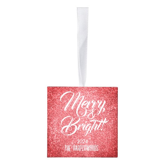 メリー明るい |グリッタークリスマス3家族の写真 キューブオーナメント (右)