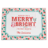 メリー明るい | ピンクと赤のホリー | カスタマイズ ラージペーパーバッグ (正面)