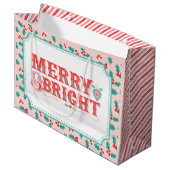 メリー明るい | ピンクと赤のホリー ラージペーパーバッグ (正面アングル)