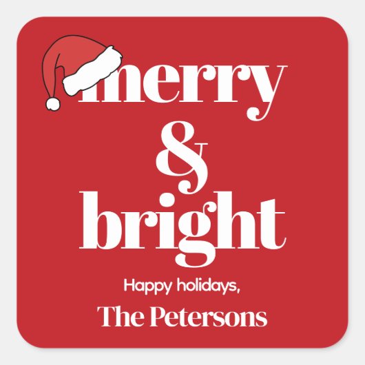 メリー明るい | モダンお洒落クリスマス スクエアシール (正面)