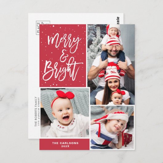 メリー明るい | 白いタイポグラフィ ポストカード (正面/裏面)