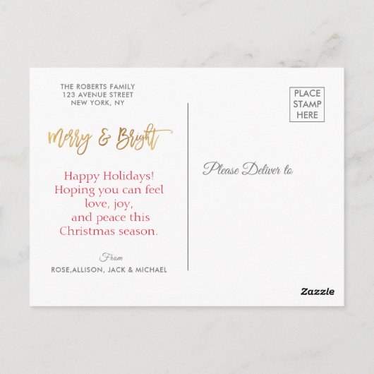 メリー明るい | 白いタイポグラフィ ポストカード (裏面)