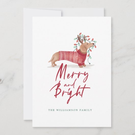 メリー明るい | Dachshundクリスマスセーター シーズンカード (正面)