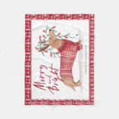 メリー明るい | Dachshund Dogクリスマスセーター フリースブランケット (正面)