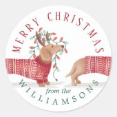 メリー明るい | Dachshund Dogクリスマスセーター ラウンドシール (正面)