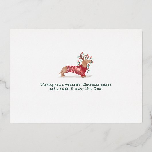 メリー明るい | Dachshund Dogクリスマスセーター 箔シーズンカード (裏面)