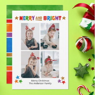 メリー明カラフルるい4枚の写真クリスマス カード