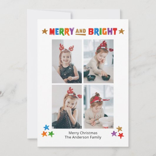 メリー明カラフルるい4枚の写真クリスマス カード (正面)