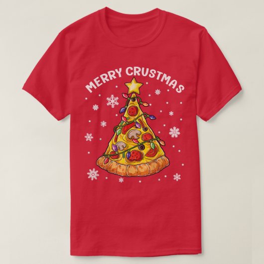 メリー甲殻類ピザクリスマスツリーピザラバーXm Tシャツ (デザイン正面)