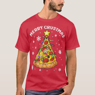 メリー甲殻類ピザクリスマスツリーピザラバーXm Tシャツ