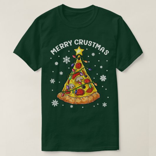 メリー甲殻類ピザクリスマスツリーピザラバーXm Tシャツ (デザイン正面)