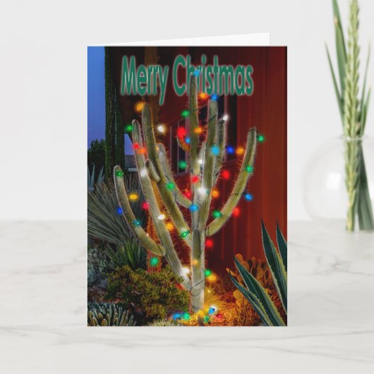 メリー白熱［赤熱］光を放つクリスマスのクリスマスサボテン シーズンカード (正面)