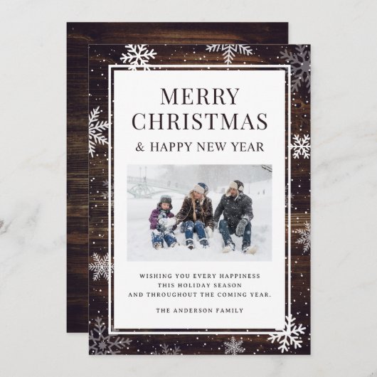 メリー素朴クリスマスのスノーフレーク写真 シーズンカード (正面/裏面)