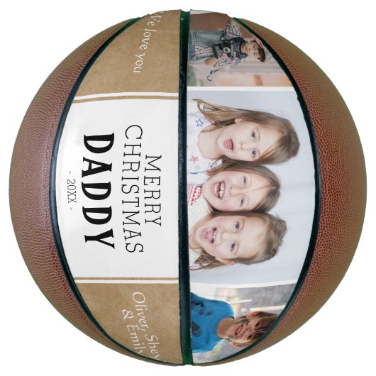 メリー素朴クリスマスのパパ3フォトコラージュ バスケットボール (縦)