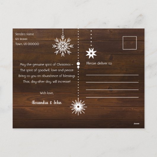メリー素朴クリスマスの国スノーフレーク・ウッド シーズンポストカード (裏面)