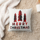 メリー素朴クリスマスの木々赤いバッファロープレイド クッション (ブランケット)