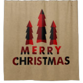 メリー素朴クリスマスの木々赤いバッファロープレイド シャワーカーテン (正面)