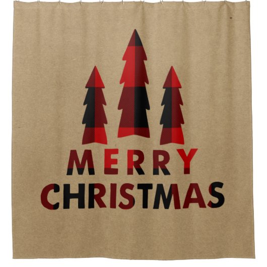メリー素朴クリスマスの木々赤いバッファロープレイド シャワーカーテン (正面)