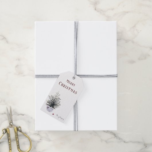 メリー素朴クリスマスの水色の木 ギフトタグ (より糸付き)