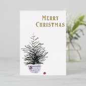 メリー素朴クリスマスの水色の木 箔シーズンカード (立ち正面)