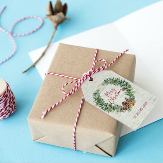 メリー素朴クリスマススクリプトリース樺の木樹皮 ギフトタグ