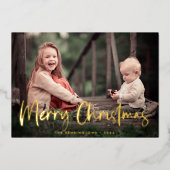 メリー素朴クリスマスタータンチェックプレイドホリデーフォト 箔シーズンカード (正面)