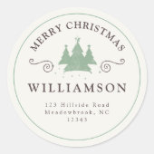 メリー素朴クリスマスツリーモダン差出人住所 ラウンドシール (正面)
