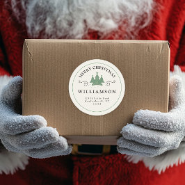 メリー素朴クリスマスツリーモダン差出人住所 ラウンドシール