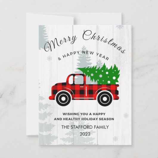 メリー素朴クリスマスツリーヴィンテージレッドトラックファーム シーズンカード (正面)