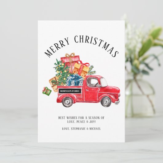 メリー素朴クリスマスツリーヴィンテージレッドトラック名 シーズンカード (スタンド正面)