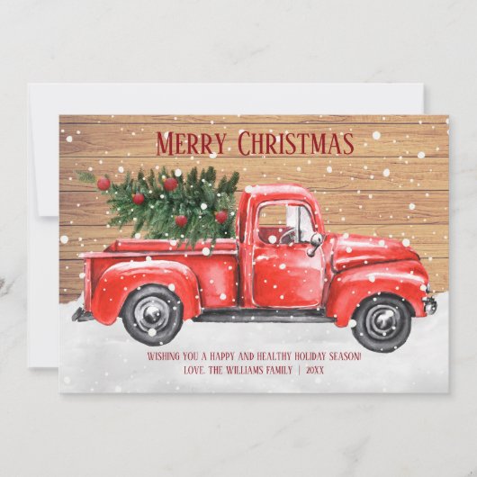 メリー素朴クリスマスツリーヴィンテージレッドトラック名 シーズンカード (正面)