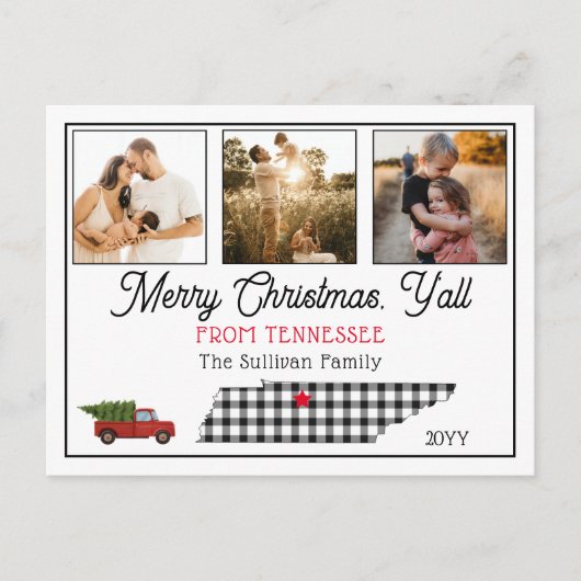 メリー素朴クリスマステネシー写真の休日 シーズンポストカード (正面)