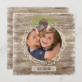 メリー素朴クリスマスパインブランチ&ウッド2フォト シーズンカード (正面/裏面)