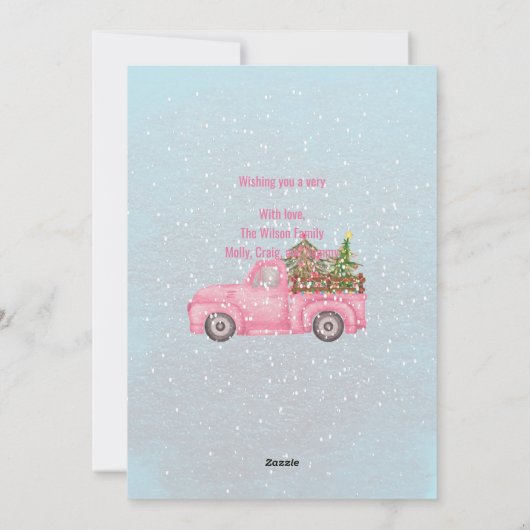 メリー素朴クリスマスピンクのトラック1枚の写真 シーズンカード (裏面)