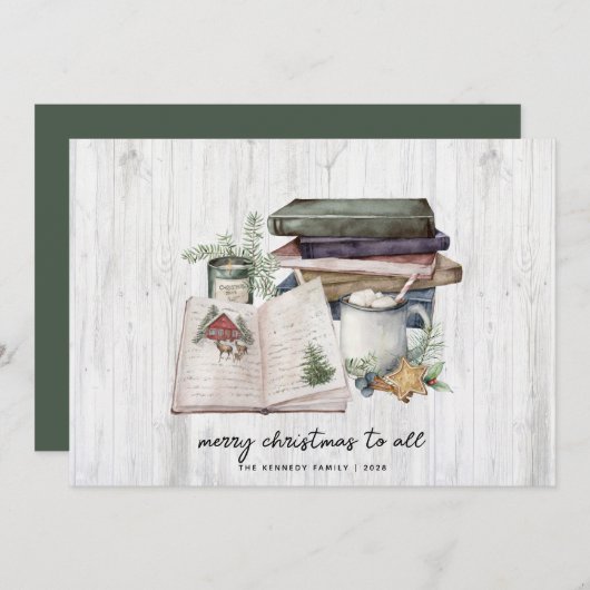 メリー素朴クリスマスホワイトウッドの水色 シーズンカード (正面/裏面)
