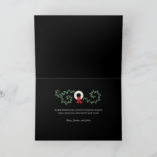 メリー素朴クリスマスリース赤い格子縞の家族 シーズンカード (内部)