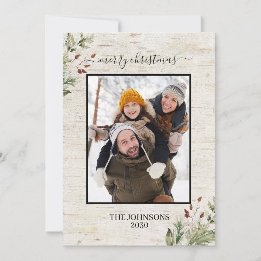 メリー素朴クリスマス中立樺の木写真 シーズンカード (正面)