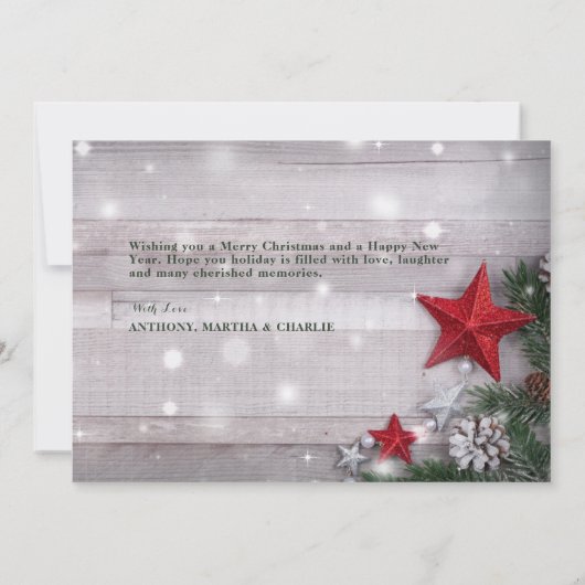 メリー素朴クリスマス家族の写真カード 招待状 (裏面)