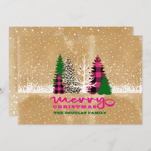 メリー素朴クリスマス家族の木のシーン シーズンカード (正面/裏面)