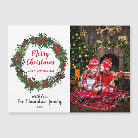 メリー素朴クリスマス家族の磁気フォトカード (正面)