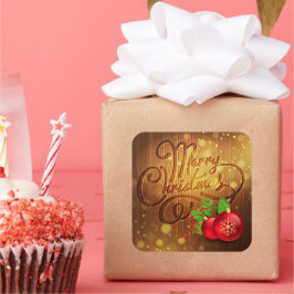 メリー素朴クリスマス木製の厚板パターン スクエアシール