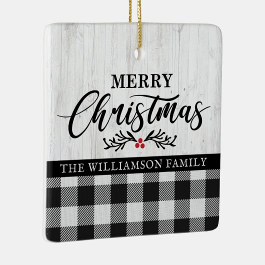 メリー素朴クリスマス水牛のプレイド家族の写真 セラミックオーナメント (右)