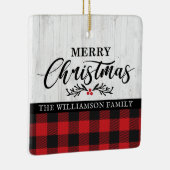 メリー素朴クリスマス水牛のプレイド家族の写真 セラミックオーナメント (右)