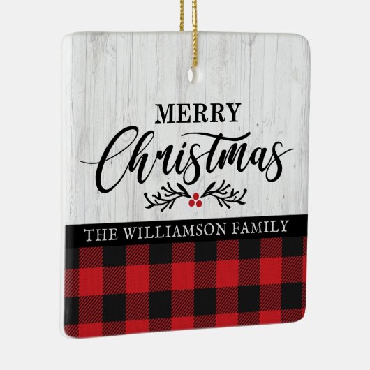 メリー素朴クリスマス水牛のプレイド家族の写真 セラミックオーナメント (右)