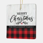 メリー素朴クリスマス水牛のプレイド家族の写真 セラミックオーナメント (左)