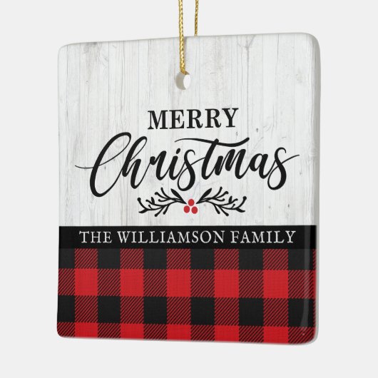 メリー素朴クリスマス水牛のプレイド家族の写真 セラミックオーナメント (左)