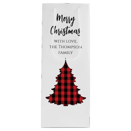 メリー素朴クリスマス水牛チェックカスタム ワインギフトバッグ (正面)