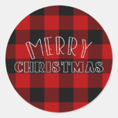 メリー素朴クリスマス赤い格子模様ホリデータイプ ラウンドシール (正面)
