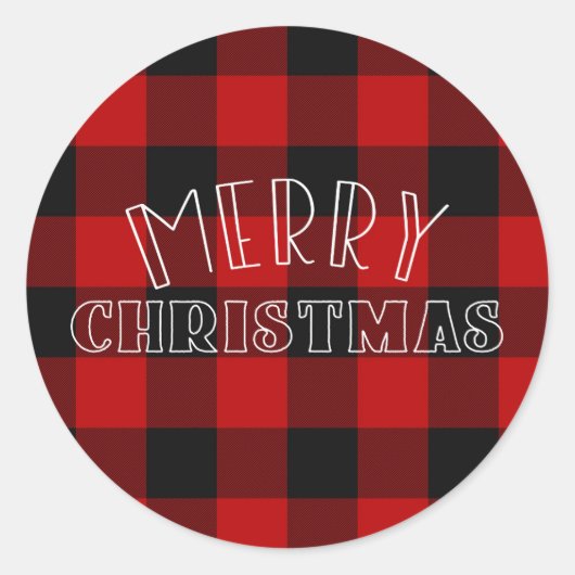 メリー素朴クリスマス赤い格子模様ホリデータイプ ラウンドシール (正面)