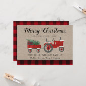 メリー素朴クリスマス赤い格子縞の休日 カード (正面/裏面インサイチュ)